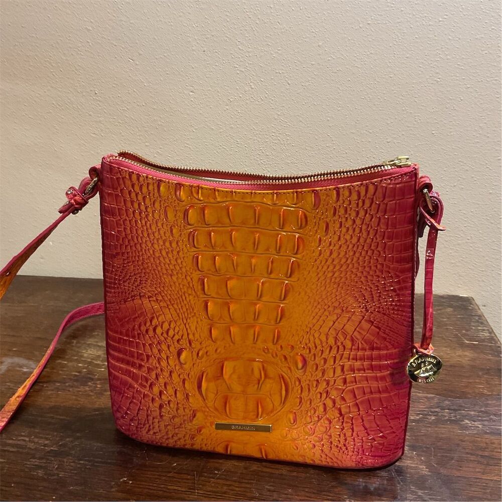 Brahmin Katie Crossbody Handbag Passion Fruit Melbourne Leather Gold Hardware